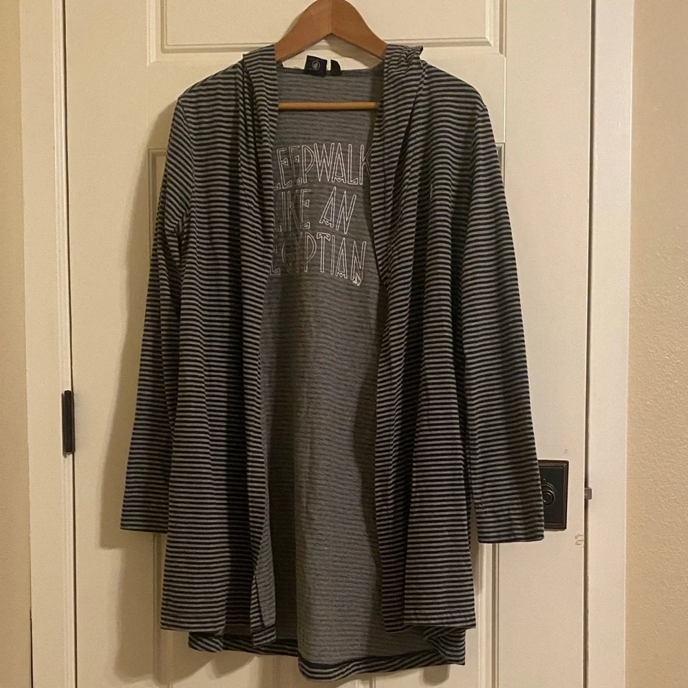 Volcom Gray & Black Striped Hooded Utility Jacket